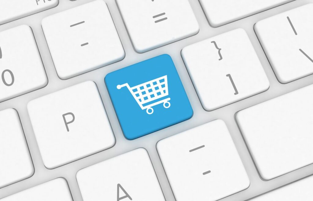 E-commerce SEO - Shows a shopping trolley on a keyboard key