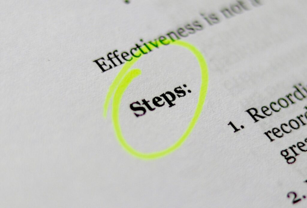 shows the word 'steps' highlighted in yellow 