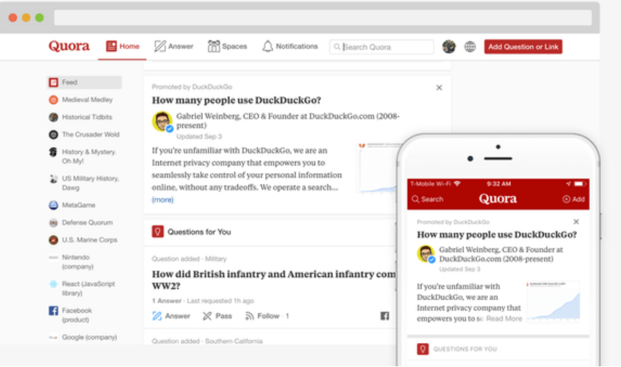 shows a screen shot from Quora - Content marketing guide