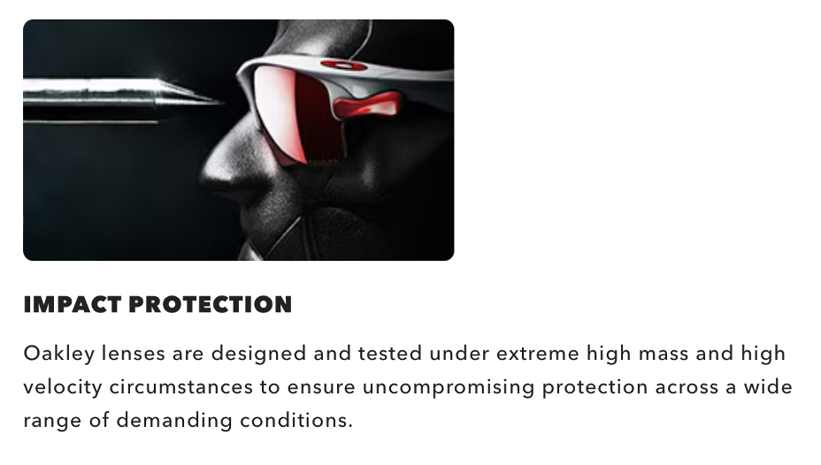 shows a product image and description about lenses on the Oakley website