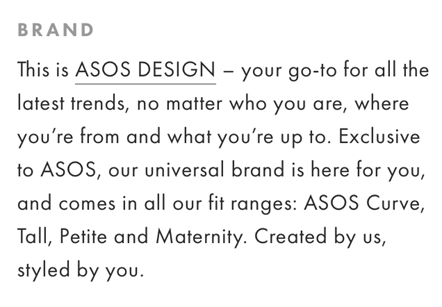 Fashion copywriting examples - Asos fashion website