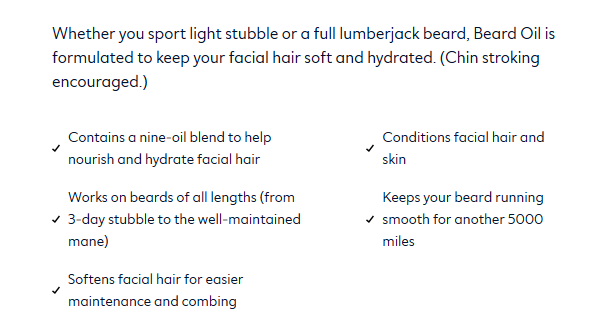 Dollar Shave club product description example - Shaving products