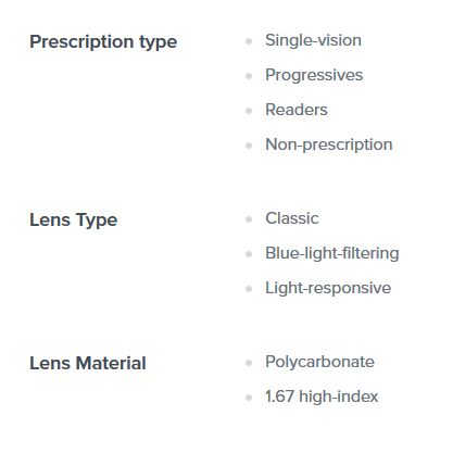 Product information excerpt