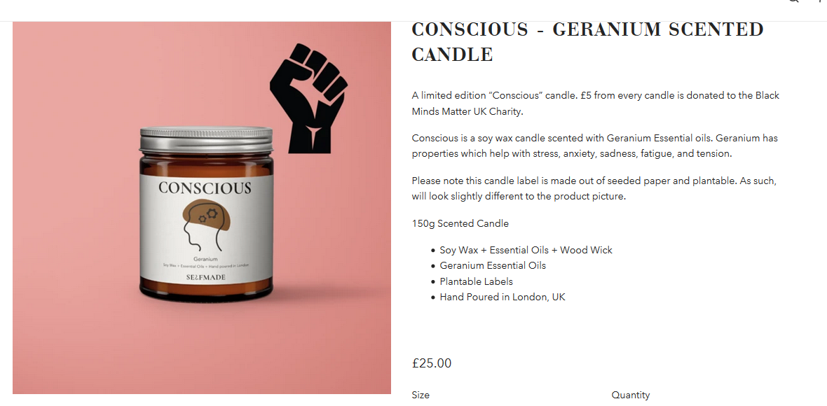 Scented candle example on an Ecommerce website