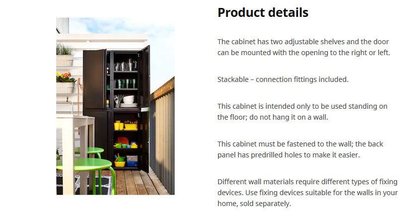 Product description examples - Shows a stylish cabinet product description