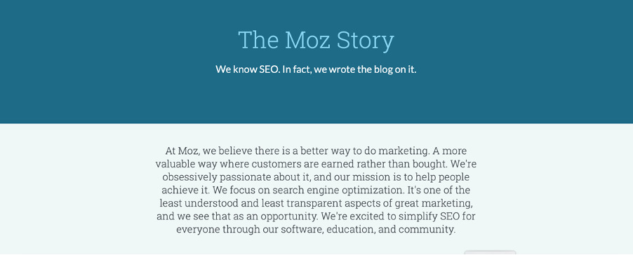 The Moz Story screenshot - Writing an About Us page