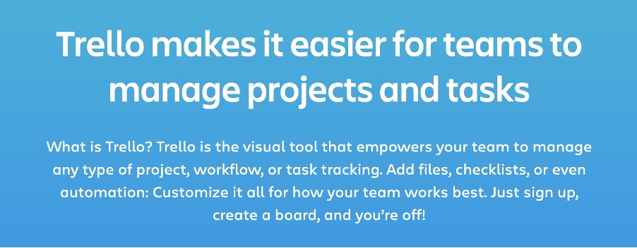 Website copywriting example - Shows a screenshot from the Trello website