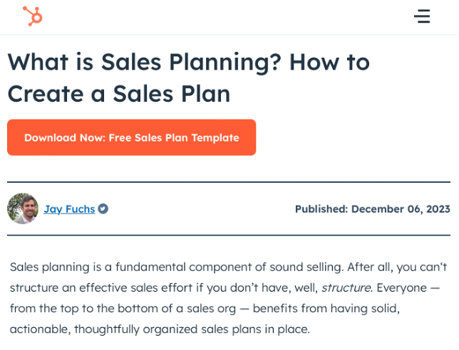 Blog screenshot example from Hubspot