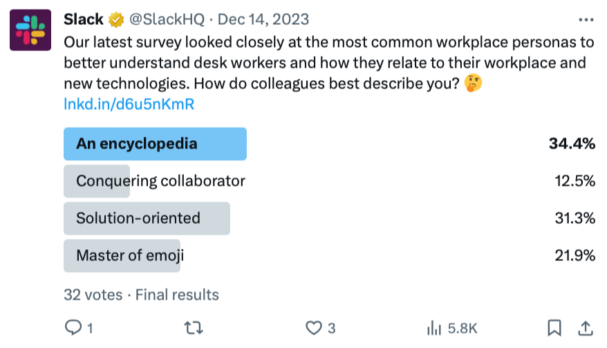 Shows a poll from Slack - Tone of voice examples