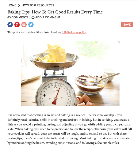 Screenshot of a baking how-to article