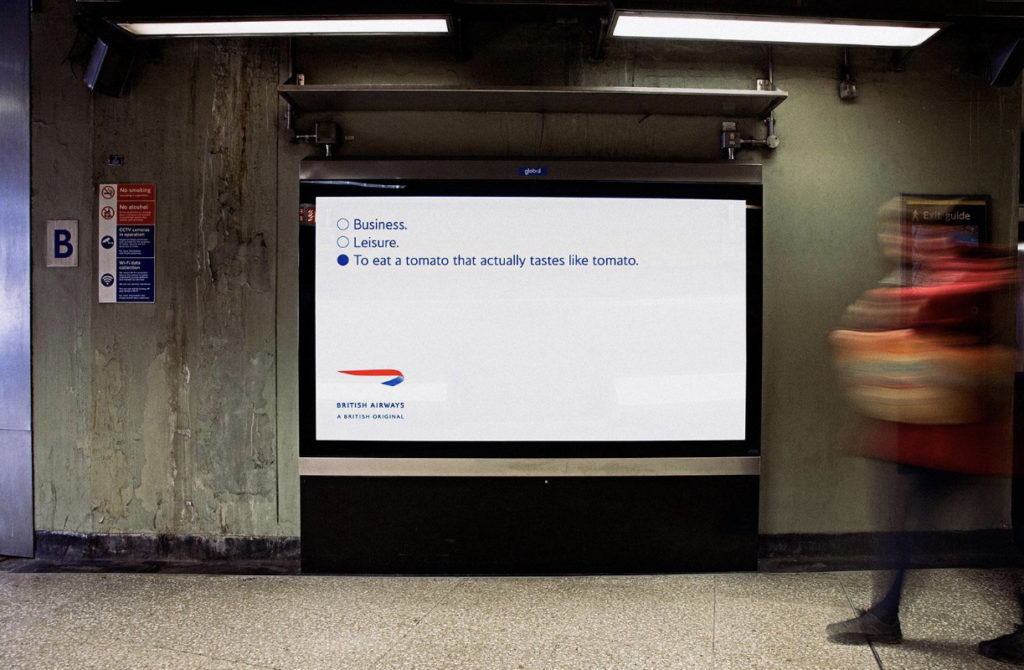 Shows an entertaining British Airways billboard - Marketing campaign examples