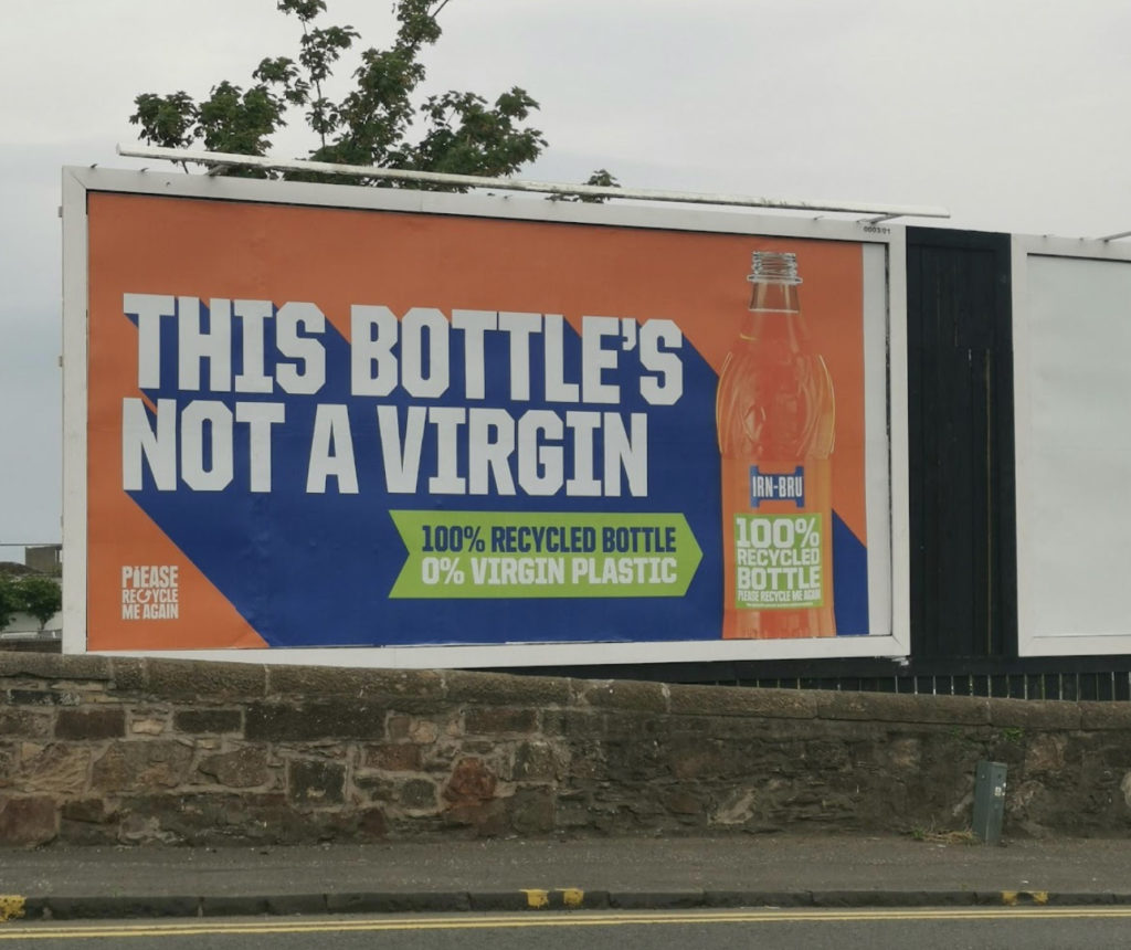 Shows a viral billboard ad for Irn-Bru
