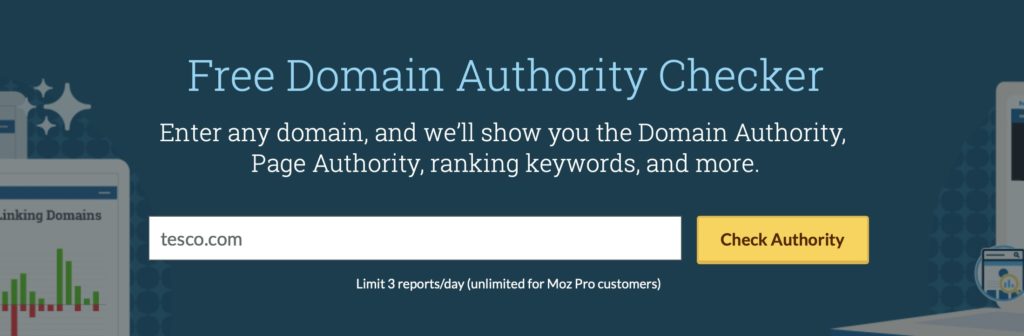 Website trust score - Shows Moz domain authority tracking tool