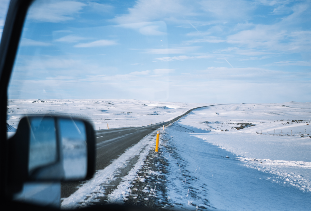 shows an image of snow on the roads - travel article examples 