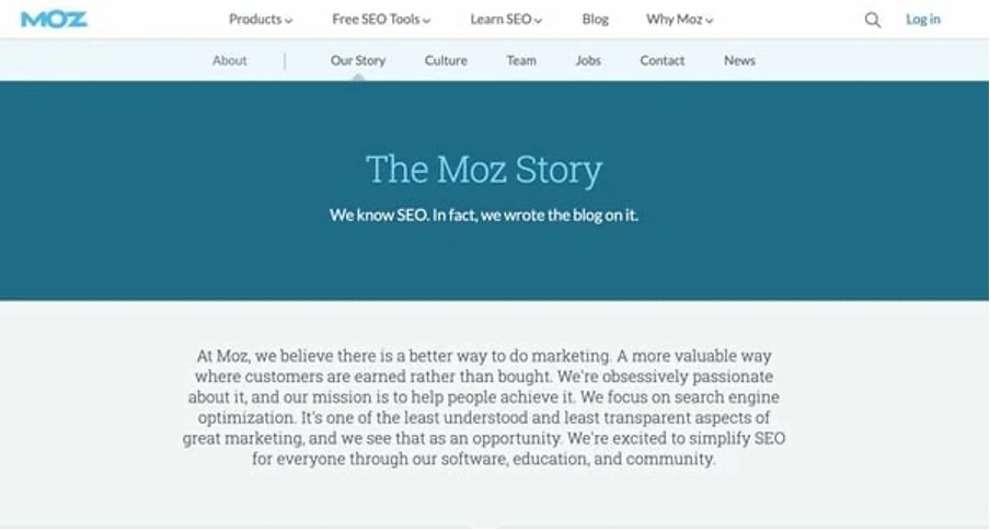 shows the moz homepage - website copywriting in 2023