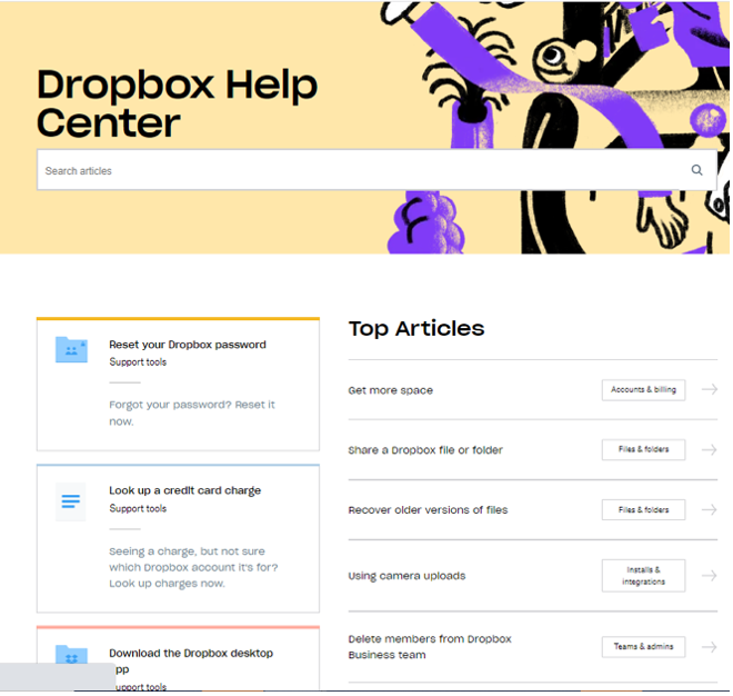 shows a search box on DropBox website
