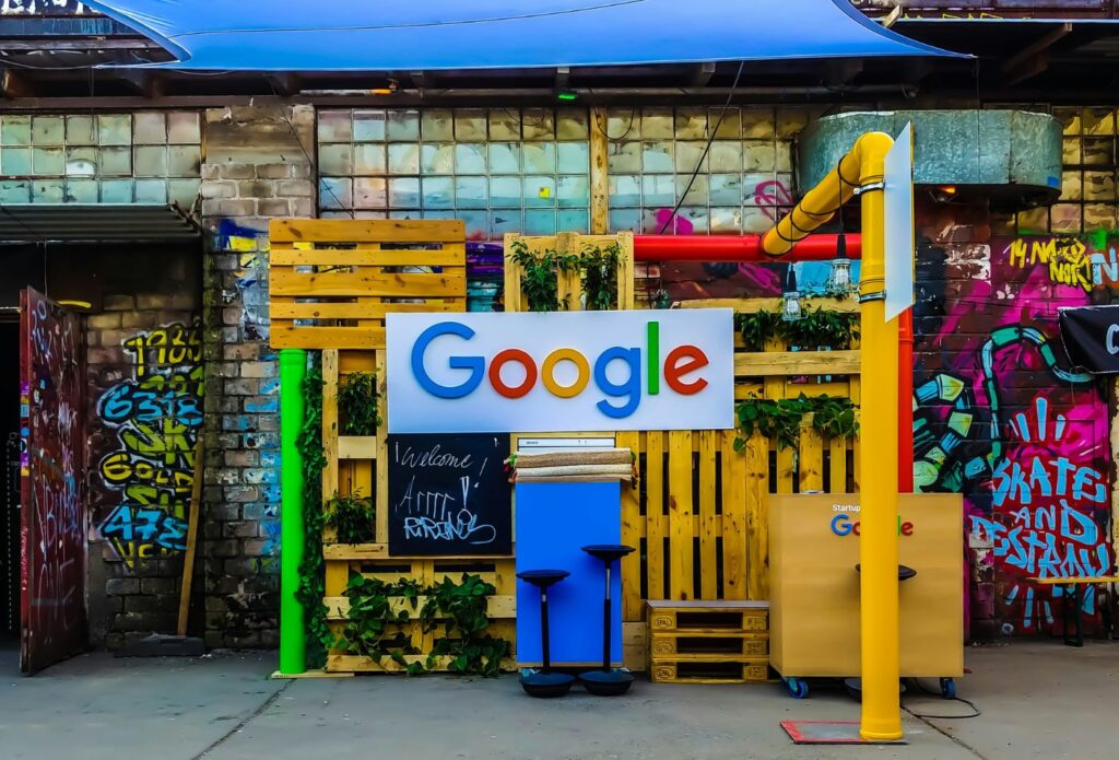 shows an outdoor garden area at Google