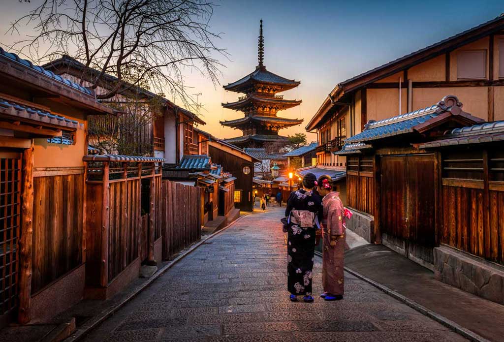 Shows a travel photo - Walking down a street in Japan