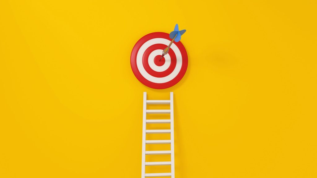 shows an image of a bulls eye on a yellow background