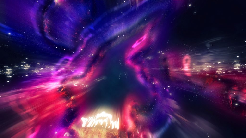 Shows an explosion of colour