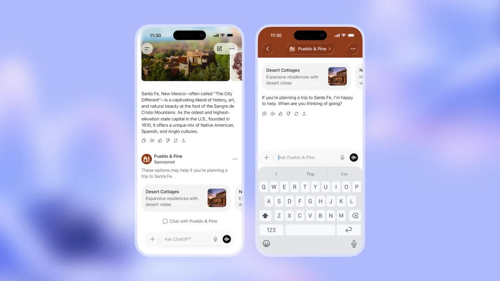 Shows a screen shot of a chat gpt page on a purple image 