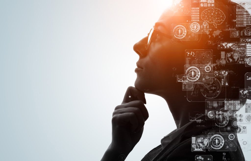 Shows a person in a thinking pose with overlayed computer graphics - Is SEO content bad for SEO?